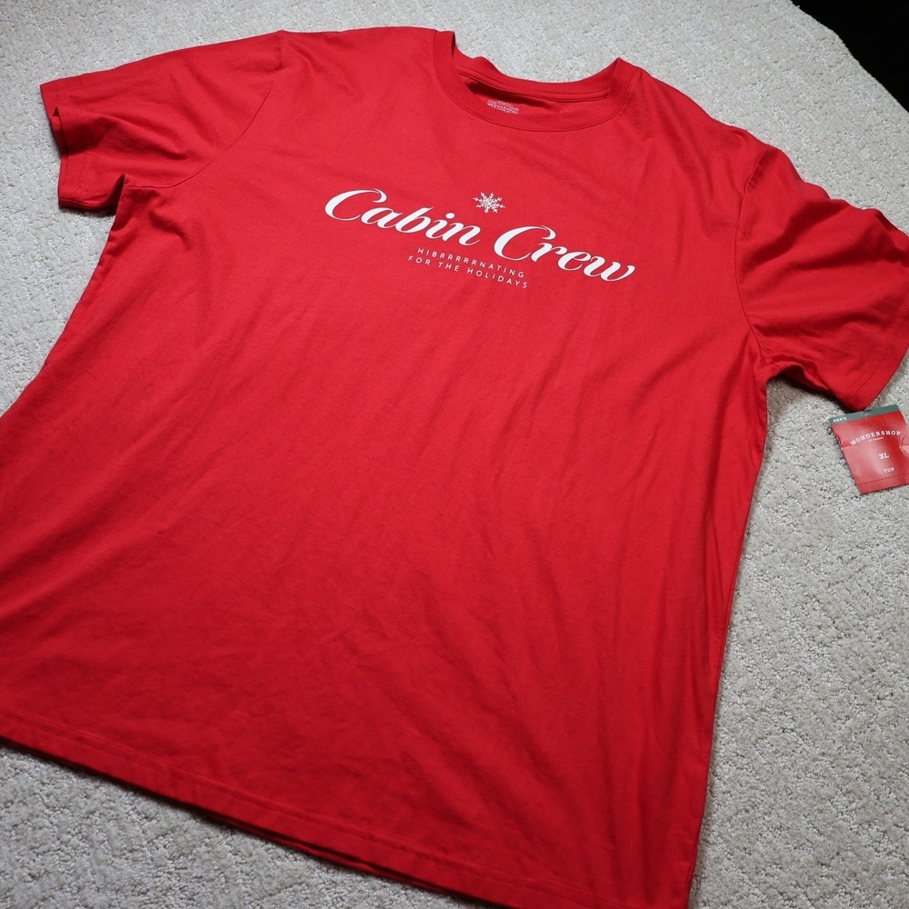 Wondershop Mens Cabin Crew Christmas Sleep Shirt Red XL Holiday Graphic Tee